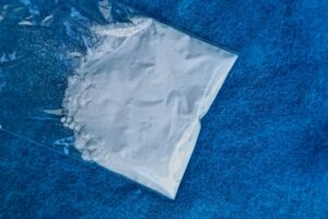white carfentanyl powder in a bag